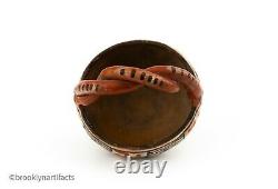 Antique Native American Indian Isleta Pueblo Red Geometric Pottery Basket