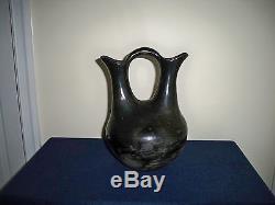 Antique Native American Indian Pottery Santa Clara Large Black Wedding Vase