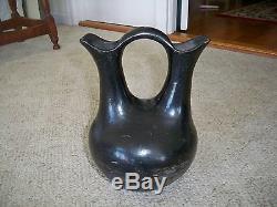 Antique Native American Indian Pottery Santa Clara Large Black Wedding Vase
