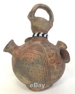 Antique Native American Mojave Effigy Pottery Four Spout Vessel Jar 9.5