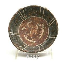Antique Native American Pottery Bowl Hand Painted Primitive Design 4 5/8 D