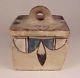 Antique SAN ILDEFONSO COVERED SQUARE POTTERY BOX w COLOR DECORATION, c. 1910-30s