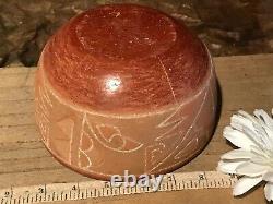 Antique Vintage Native American Red Clay Pottery Bowl withEtched Design 5 7/8