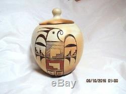 Authentic Hopi Indian Pottery Jar with Lid circa 1930's to 1940's