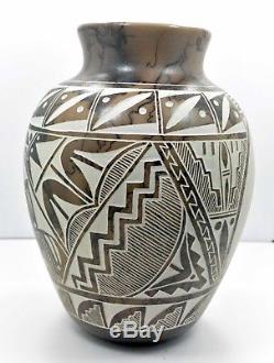 Authentic Navajo Horse Hair Pottery Hand Painted and Etched Vase by Whitegoat