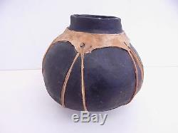 Beautiful Native American Southwest Rawhide Indian Pottery Pot Vase