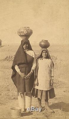 C 1880 TIWA INDIAN WOMEN BALLANCING POTTERY on HEAD, ISLETA PUEBLO, NM TERRITORY