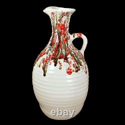 Cherokee Pottery Native American Pitcher 1980 Drip Glaze Ribbed Vintage Oklahoma