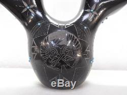 Coiled Santa Clara Pottery Native Indian Wedding Vase Pot By Norman Red Star