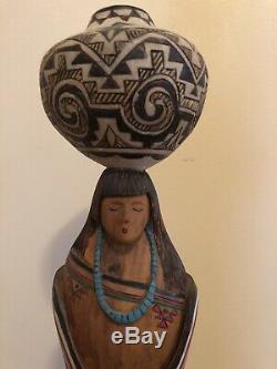Collectible Rare Native American Art Acoma Pueblo Carved Figure Signed By Artist