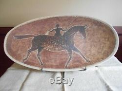 David Salk Pottery Lg. Platter with Native American Indian on Horse With Stand