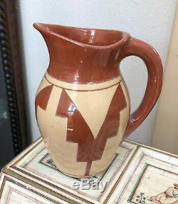 EARLY PINE RIDGE SIOUX INDIAN POTTERY PITCHER signed E IRVING IMPORTANT POTTER
