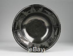 EARLY SAN ILDEFONSO PUEBLO POTTERY BOWL-1930's/ BLACK ON BLACK/ NATIVE AMERICAN