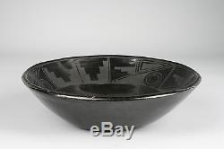 EARLY SAN ILDEFONSO PUEBLO POTTERY BOWL-1930's/ BLACK ON BLACK/ NATIVE AMERICAN