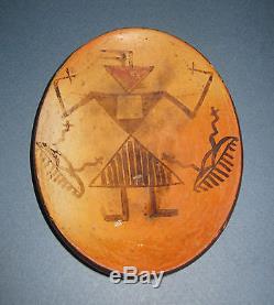 Early Hopi Pottery Dish/Bowl withKachina, Rain Clouds & Lightning 6 1/4 x 4 7/8