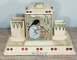 Early Roseville Creamware Pottery Smoker Set Ashtray Native American Indian