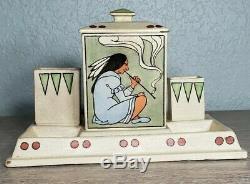 Early Roseville Creamware Pottery Smoker Set Ashtray Native American Indian