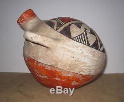 Early Vintage Acoma Pottery Canteen, Historic Native American Polychrome Pottery