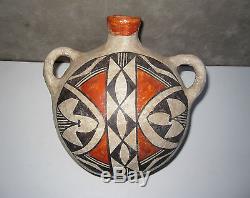 Early Vintage Acoma Pottery Canteen, Historic Native American Polychrome Pottery