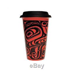 Eco-Friendly Porcelain Travel Mug with Northwest Native American Haida Design