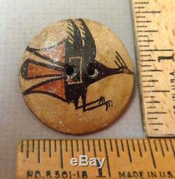 FLYING ZIA BIRD Zia Pueblo Native American Clay Pottery BUTTON, 1940s, LARGE