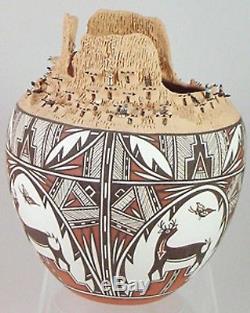 Fascinating Zuni People in Pueblo Village Wall Pottery Pot by Noreen Simplicio