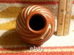 Fine Santa Clara Pueblo Carved Red Coil Spiral Pottery Mini Urn Denise Chavarria