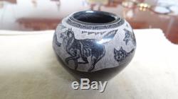 Gloria Garcia Goldenrod Santa Clara Pueblo Pottery Pot Vase With Wolves