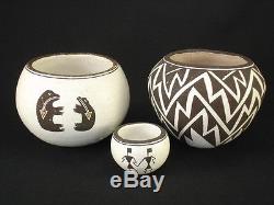 Group of 3 Acoma pottery jars, Native American Indian