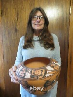 HUGE ZUNI Pueblo Deer Heartline Pottery Bowl Hand Coiled 12.5 Katsenith