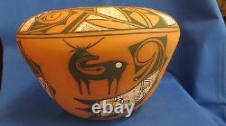 HUGE ZUNI Pueblo Deer Heartline Pottery Bowl Hand Coiled 12.5 Katsenith