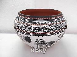 Hand Etched Acoma Pottery Native American Indian Pueblo Eagle by Robin S. Aragon
