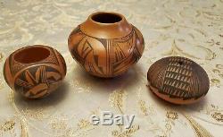Hopi Vintage Native American Indian Art Pottery Lot of 3 Signed
