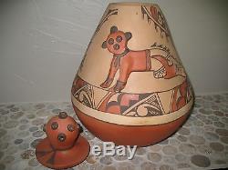 Huge Jemez Native American Pottery Vase / Rare Mud Head Design /16x11