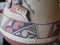 Huge Jemez Native American Pottery Vase / Rare Mud Head Design /16x11