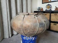 Huge Vintage Tarahumara Indian Pottery Clay Pot Vessel Rawhide Bound 25×18