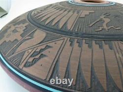 Hus Keweve Signed Native American Navajo Pottery Hummingbird 13 Diam x 3.5 T