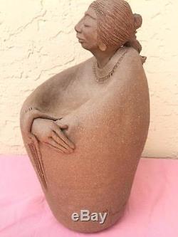 Indian Native American Pottery Figurine Sculpture Statue Of A Woman Signed 89