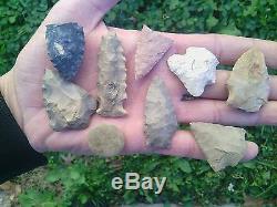 Indian artifact authentic arrowhead box lot pottery hoe Ohio collection