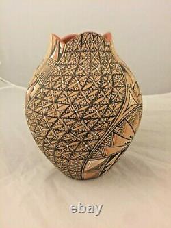 JEMEZ HAND COILED POLYCHROME Pottery VASE with FINE LINE DESIGN AND CORN STALK