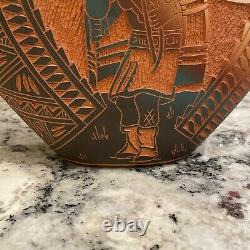 JR DIANE ARAGON Acoma Pueblo NATIVE AMERICAN POTTERY Pillow Vase Sun & CHIEF N. M