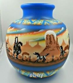 James Benally Navajo Native American Indian Pottery Huge Vase Signed Horse 16 T