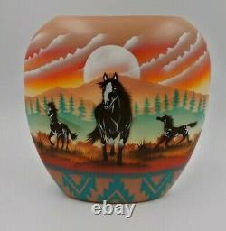 James Benally Navajo Native American Indian Pottery Pillow Vase Signed Horse 8