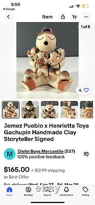 Jemez Pueblo Handmade Clay Storyteller with Seven Babies by Marie Toya