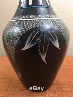 Jemez Pueblo Indian Pottery Vase Turquoise Beading Signed by J. F. Gachupin