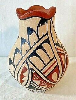 Jemez Pueblo Pottery Jar Polychrome Fluted Signed Romero, Native American VTG