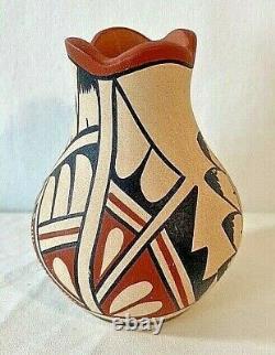 Jemez Pueblo Pottery Jar Polychrome Fluted Signed Romero, Native American VTG