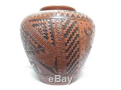 LARGE! Hand Etched Navajo Pottery Native American Indian Pueblo Deer by T. Tom