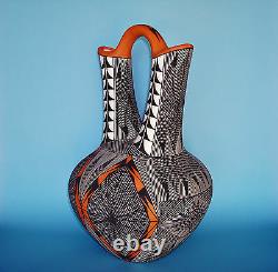 LARGE Native American Acoma Wedding Vase Painted Stylized Webs by JAY VALLO
