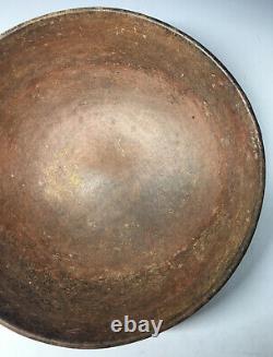 LARGE Shallow Redware Incised Pottery Bowl Pre-Historic Native American Red
